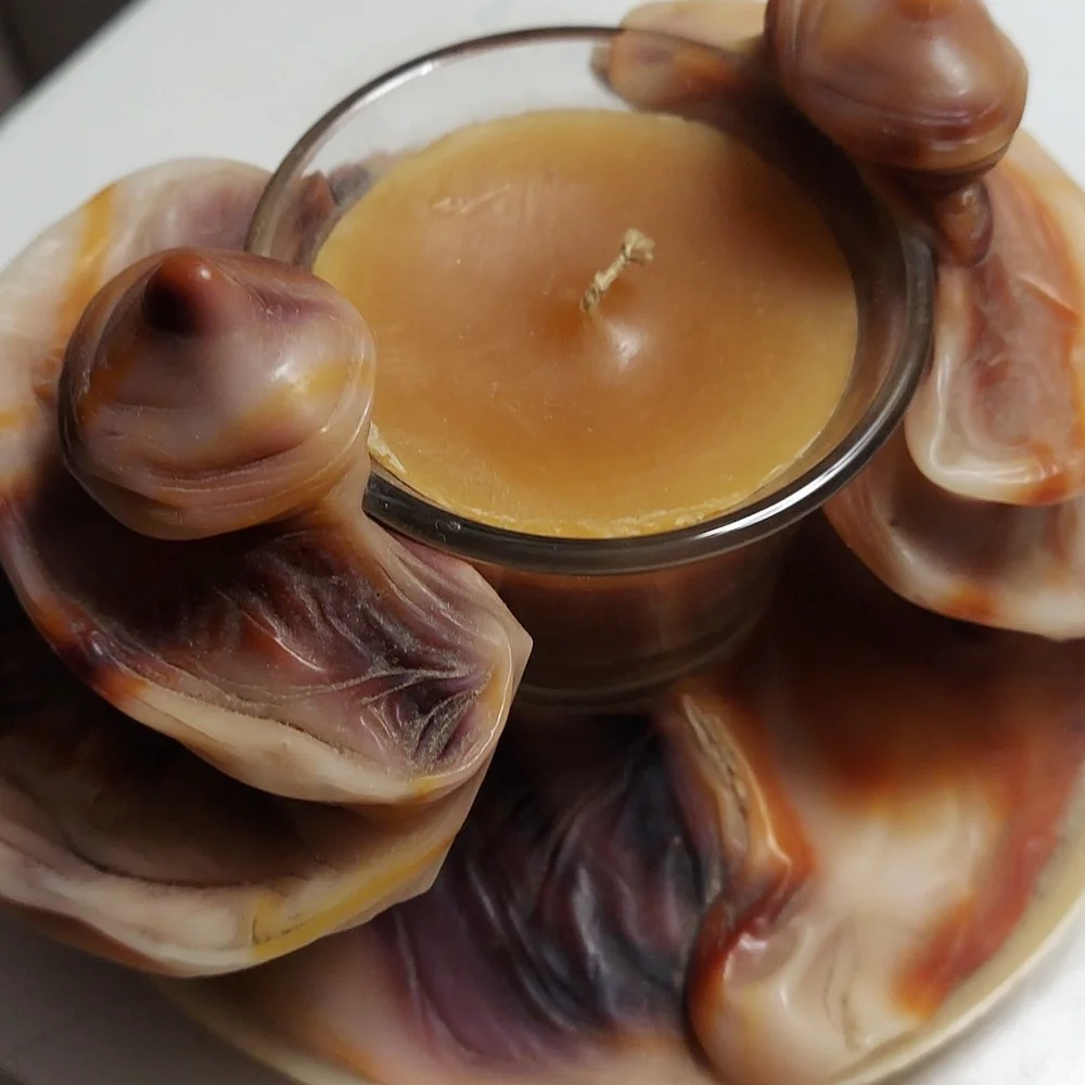 Vintage Hand Sculpted Brown Marbled One-of-a-kind Wax Candle